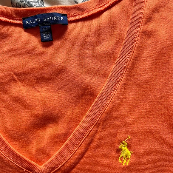 Orange Ralph Lauren V-neck T-shirt, size S - Picture 2 of 4